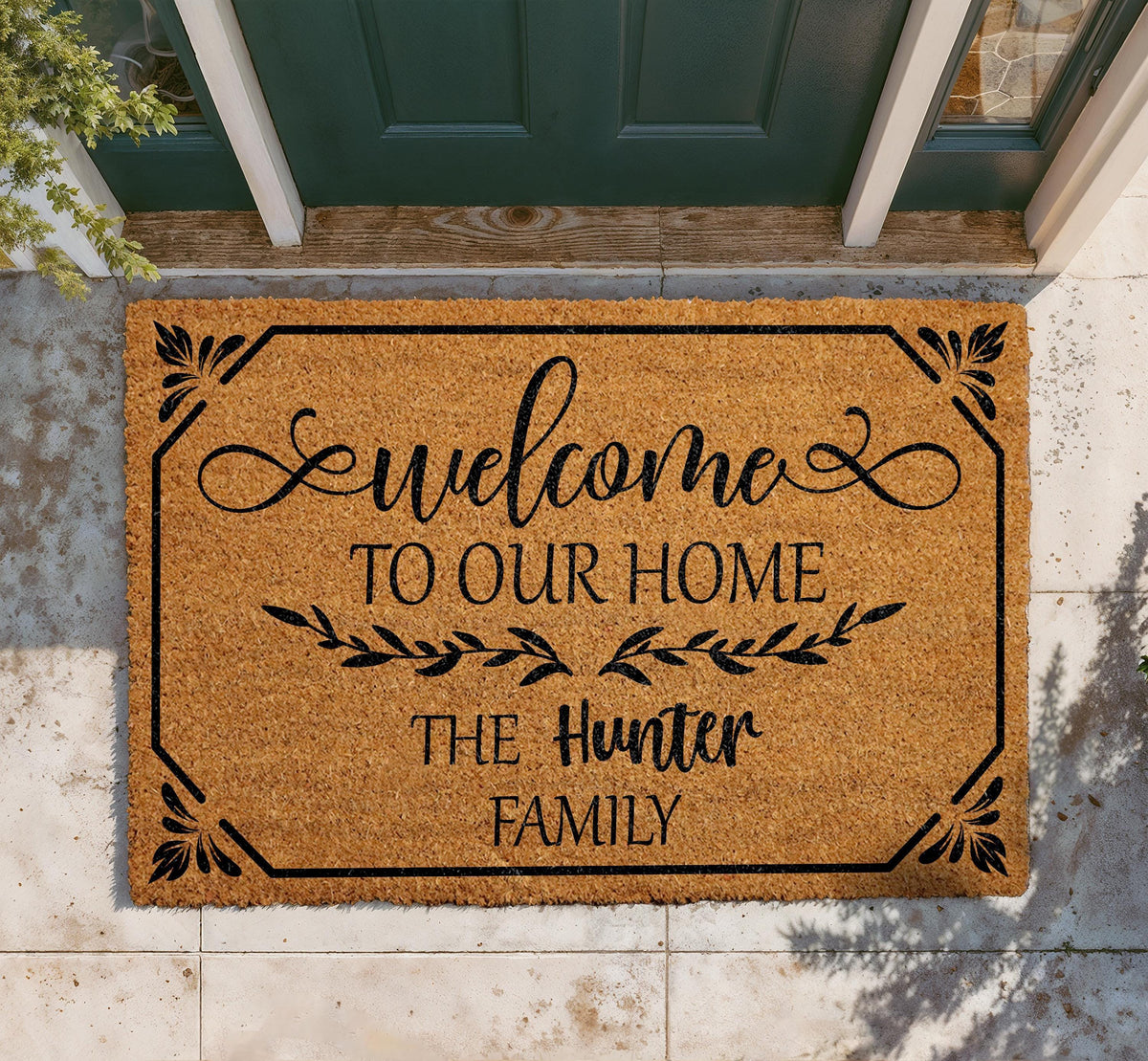 Personalized Coir Doormat, Custom Family Name Welcome Mat, Farmhouse Entryway Rug