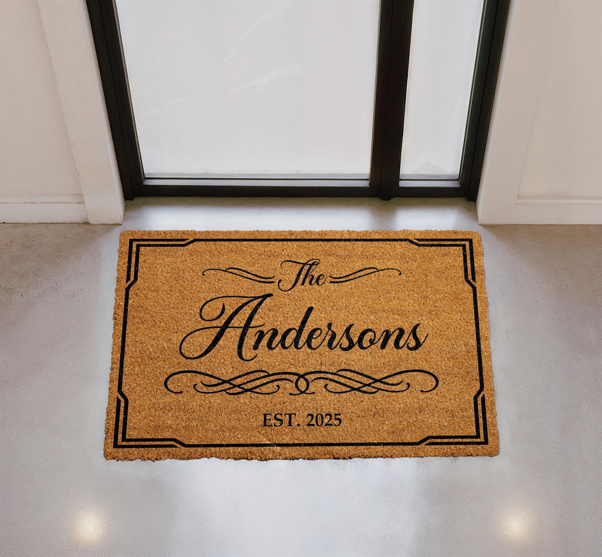 Personalized Natural Coir Doormat, Custom Family Name Welcome Mat, Established Year Entry Rug