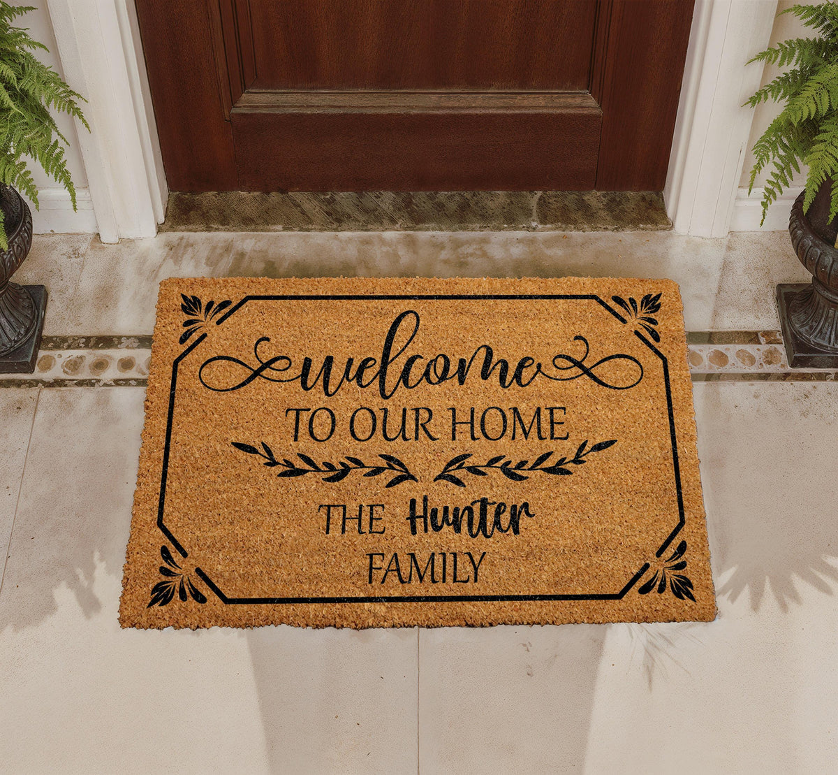 Personalized Coir Doormat, Custom Family Name Welcome Mat, Farmhouse Entryway Rug