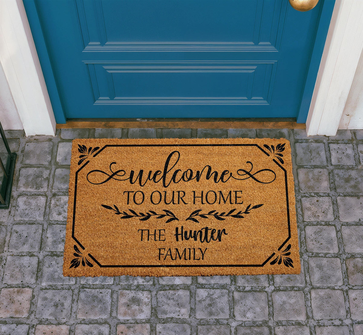 Personalized Coir Doormat, Custom Family Name Welcome Mat, Farmhouse Entryway Rug