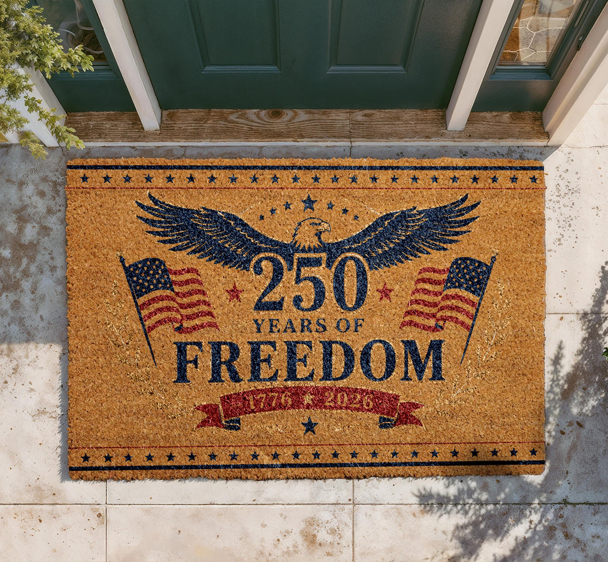 250th Anniversary Freedom Doormat, Patriotic Eagle Welcome Mat (Coir)