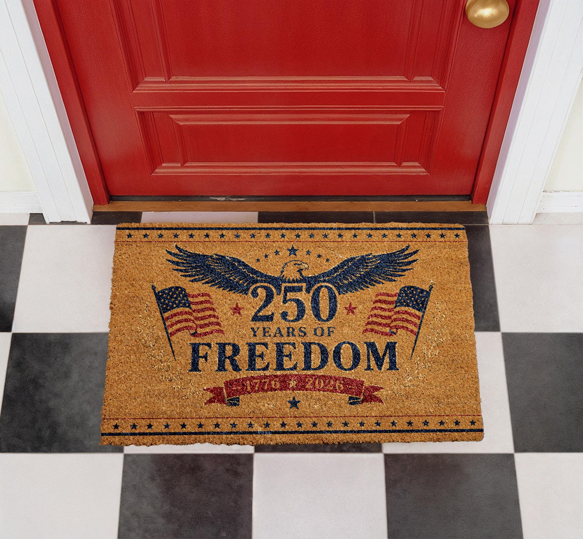 250th Anniversary Freedom Doormat, Patriotic Eagle Welcome Mat (Coir)