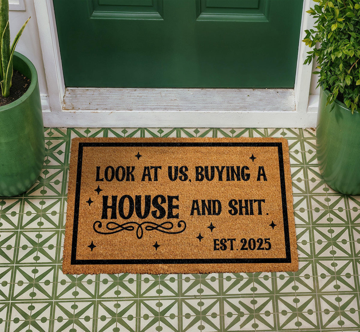 Funny Housewarming Doormat, Personalized Coir Welcome Mat (Est. 2025)