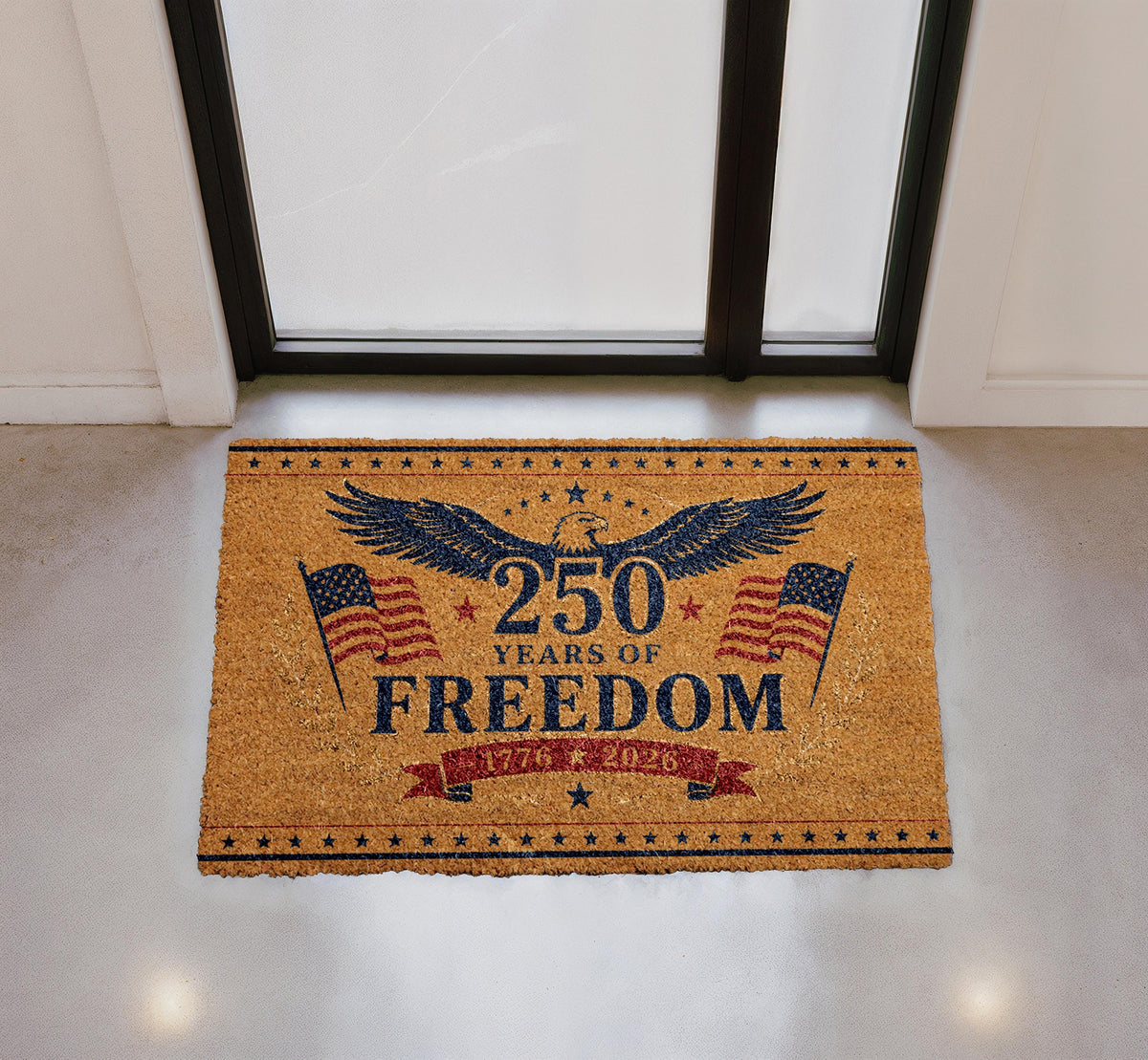 250th Anniversary Freedom Doormat, Patriotic Eagle Welcome Mat (Coir)