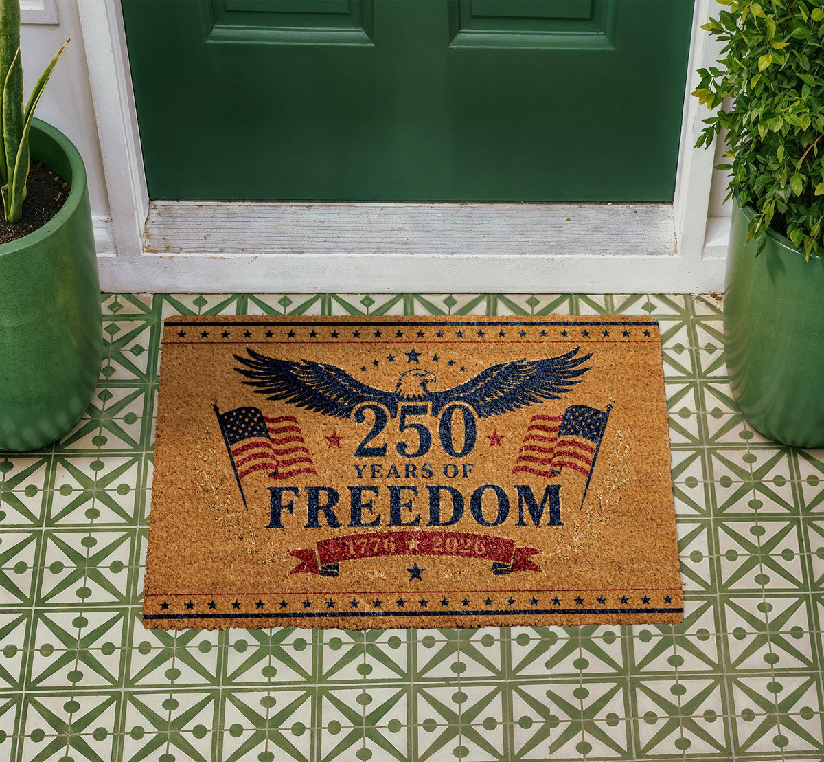 250th Anniversary Freedom Doormat, Patriotic Eagle Welcome Mat (Coir)