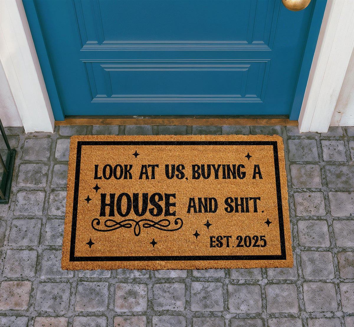 Funny Housewarming Doormat, Personalized Coir Welcome Mat (Est. 2025)