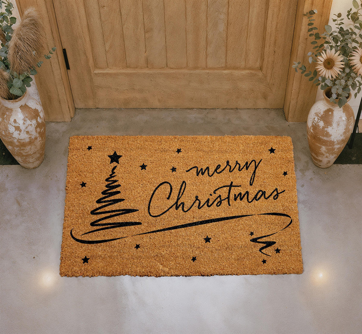 Merry Christmas Coir Doormat, Festive Tree Welcome Mat, Front Porch Decor