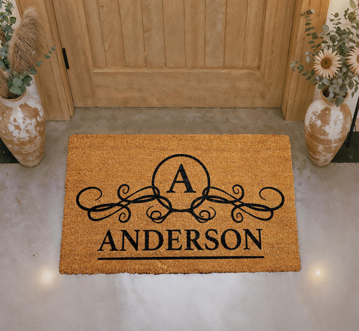 Personalized Coir Doormat, Custom Family Name Welcome Mat, Elegant Porch Rug (Wedding Gift)