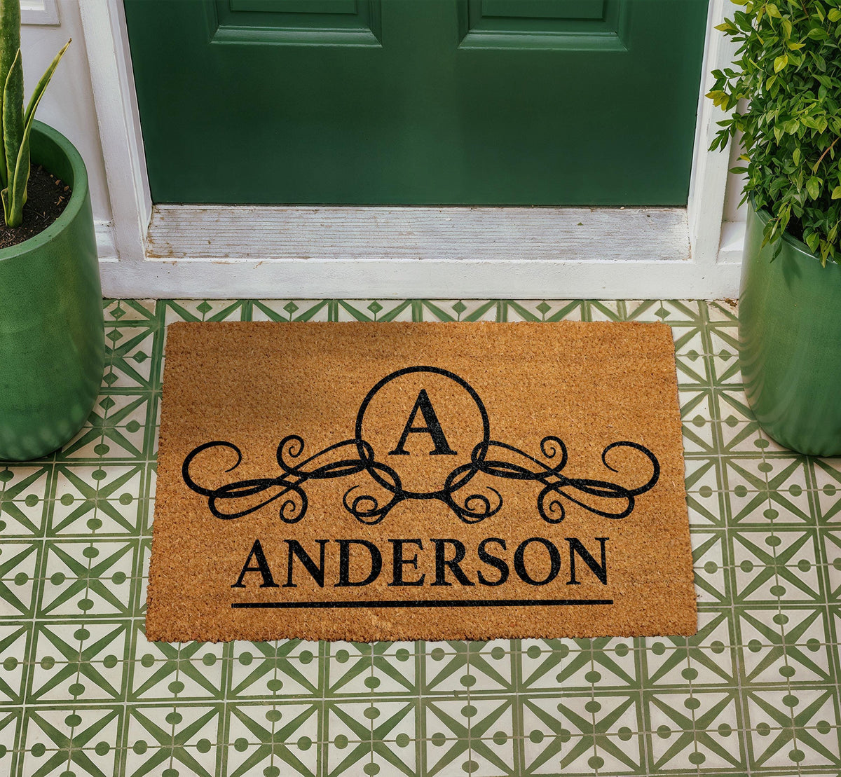Personalized Coir Doormat, Custom Family Name Welcome Mat, Elegant Porch Rug (Wedding Gift)