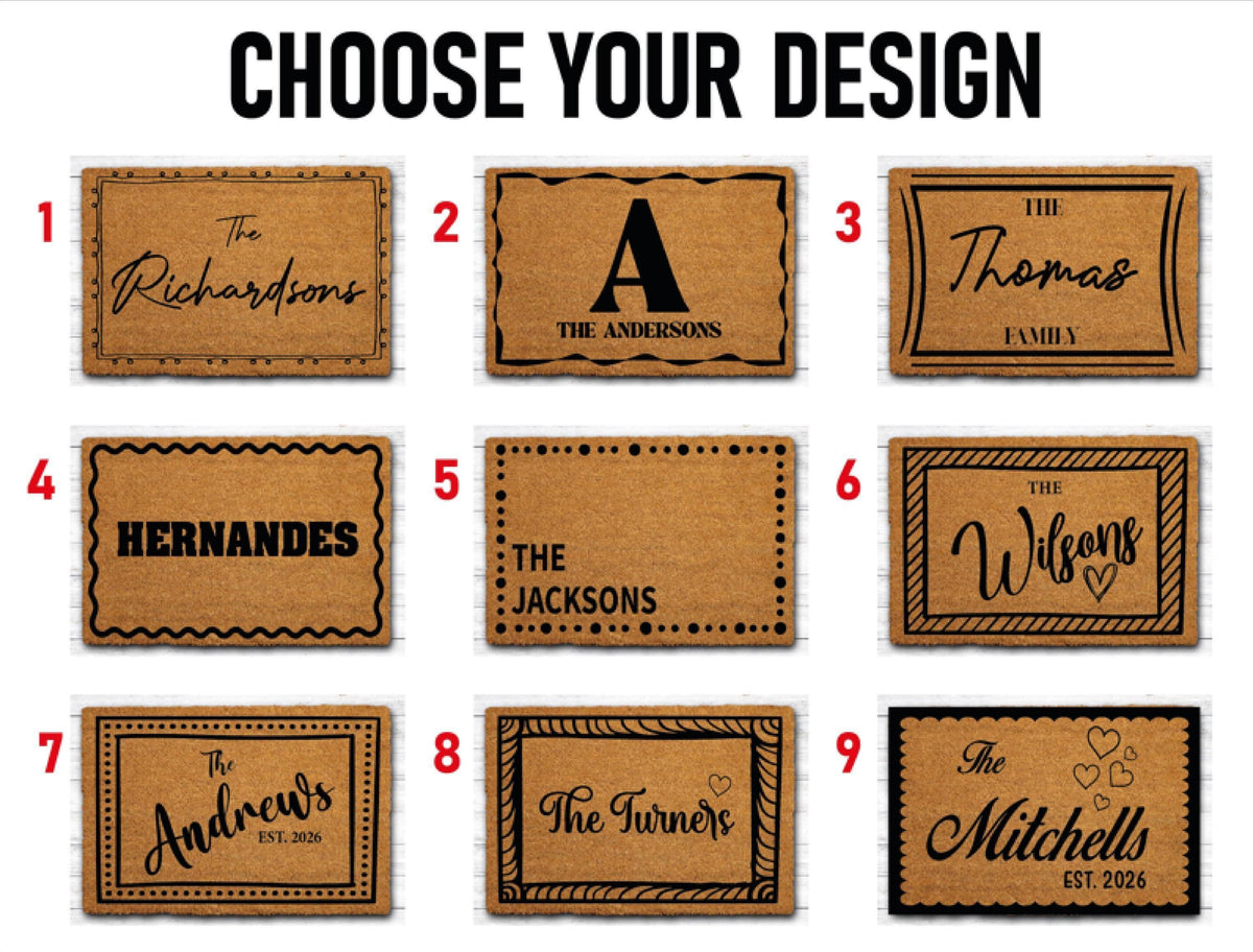 Custom Family Name Doormat, Personalized Welcome Mat, Natural Coir Home Decor