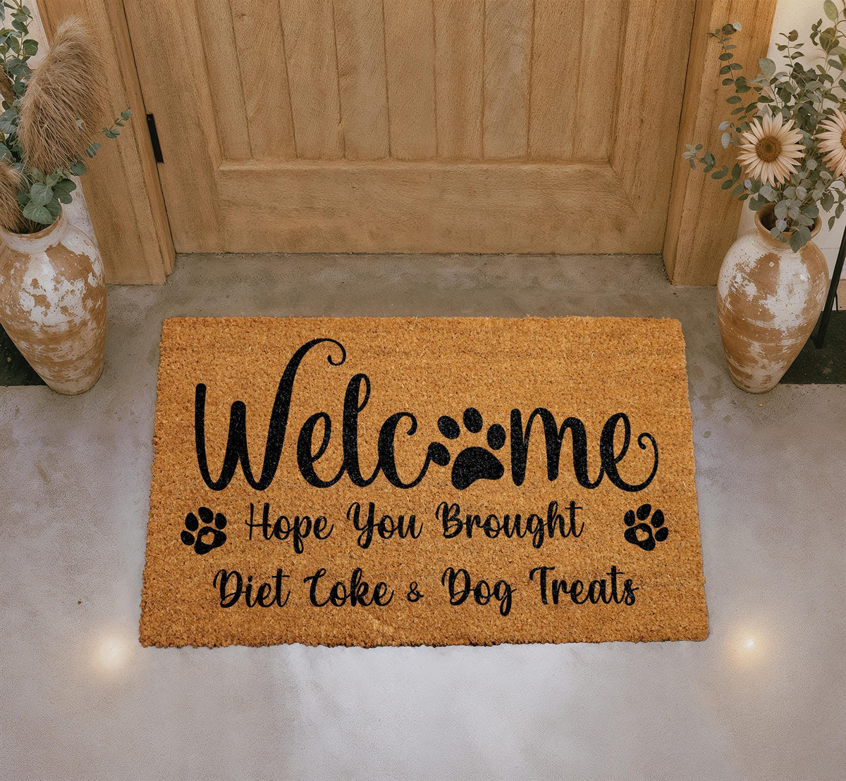 Welcome Doormat, Diet Coke Dog Treats, Humorous Coir Mat, Pet Lover Gift