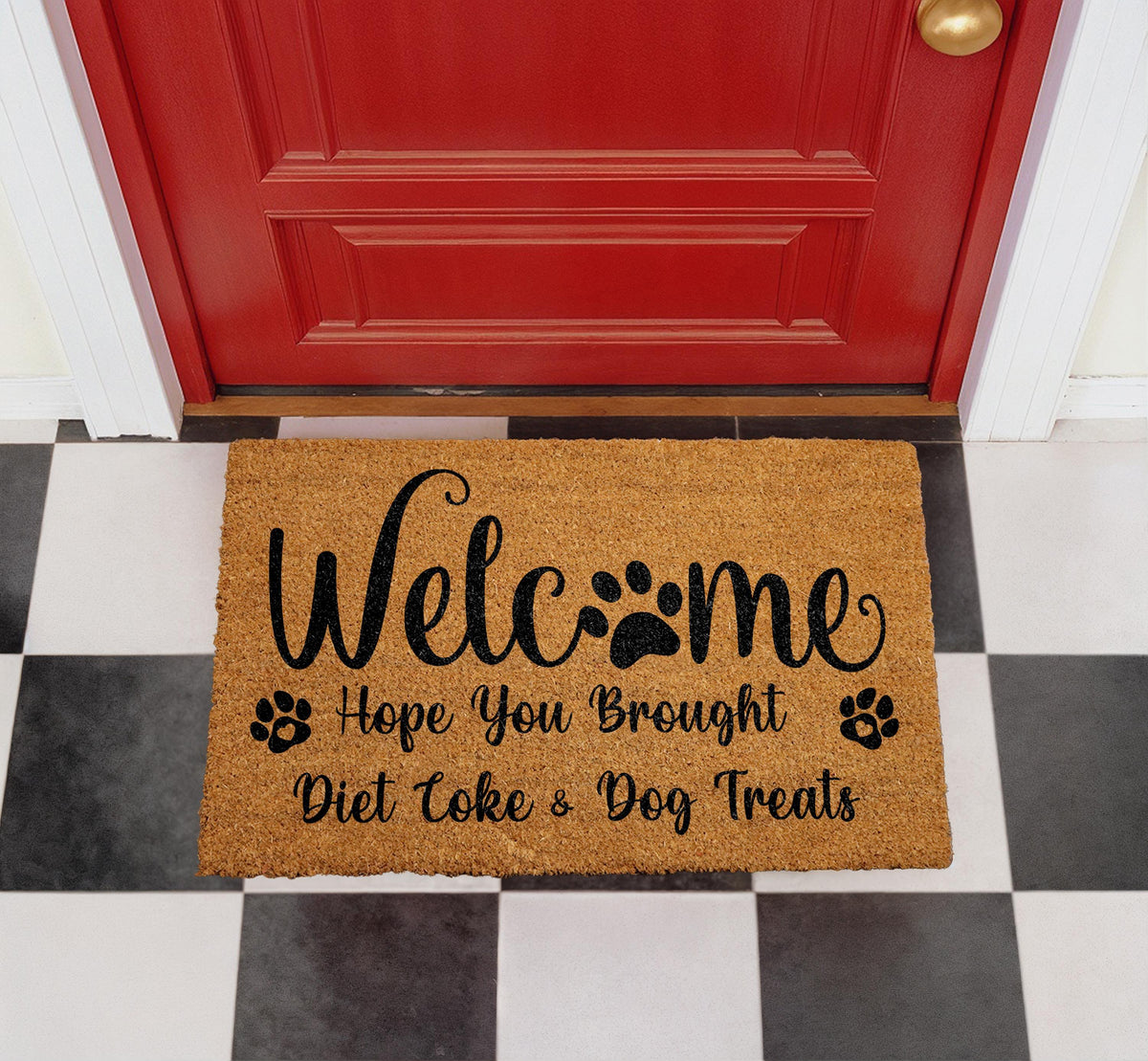 Welcome Doormat, Diet Coke Dog Treats, Humorous Coir Mat, Pet Lover Gift