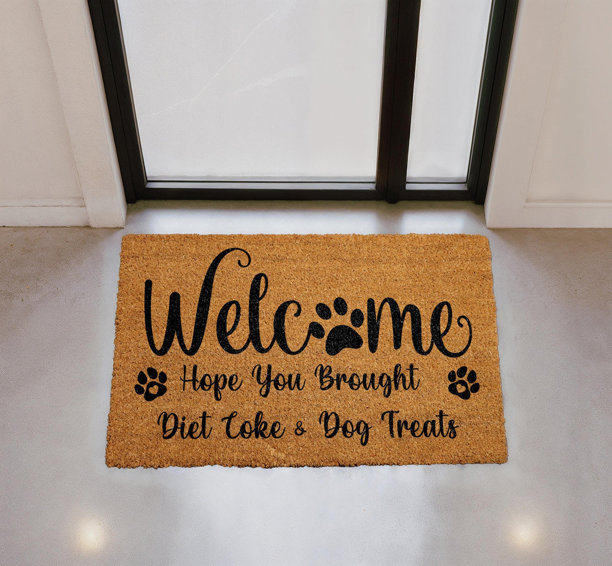 Welcome Doormat, Diet Coke Dog Treats, Humorous Coir Mat, Pet Lover Gift