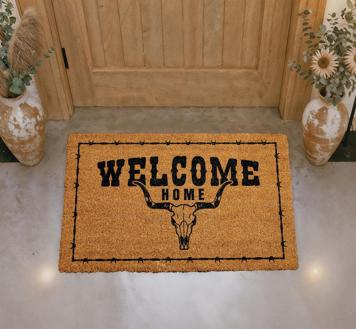 Hold Yer Horses Cowboy Outdoor Mat, Rustic Western Farmhouse Decor