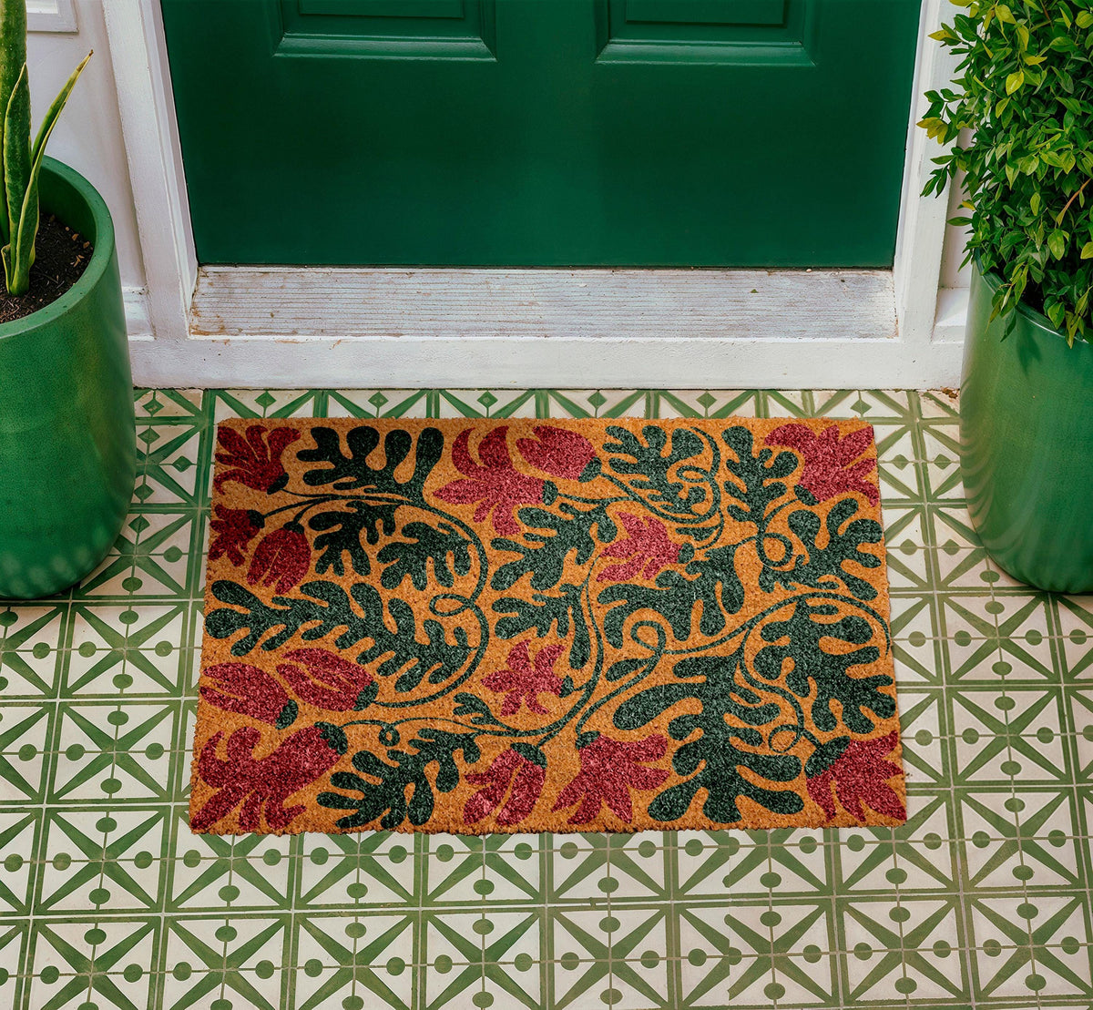 Personalized Coir Doormat, Tropical Floral Welcome Mat, Outdoor Porch Decor