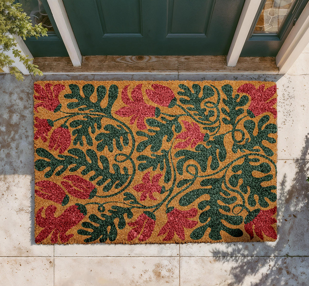 Personalized Coir Doormat, Tropical Floral Welcome Mat, Outdoor Porch Decor