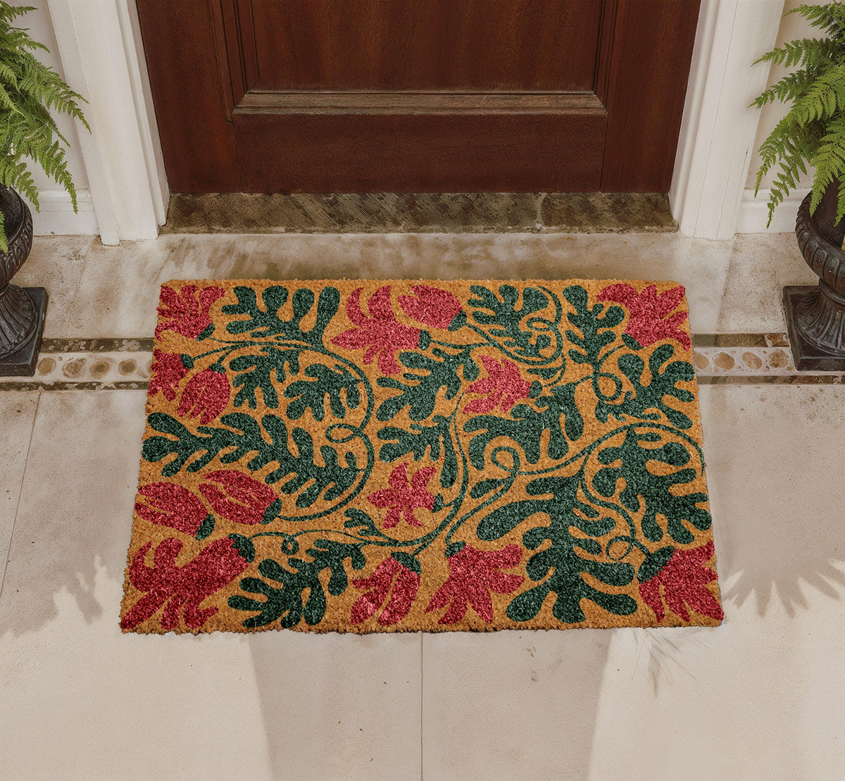 Personalized Coir Doormat, Tropical Floral Welcome Mat, Outdoor Porch Decor