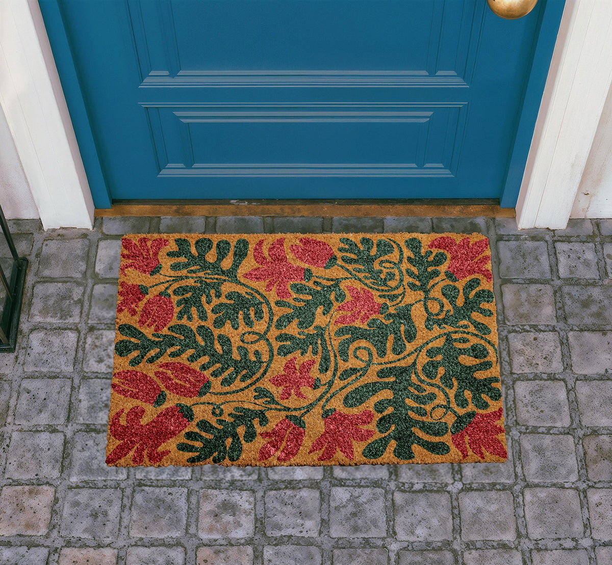 Personalized Coir Doormat, Tropical Floral Welcome Mat, Outdoor Porch Decor