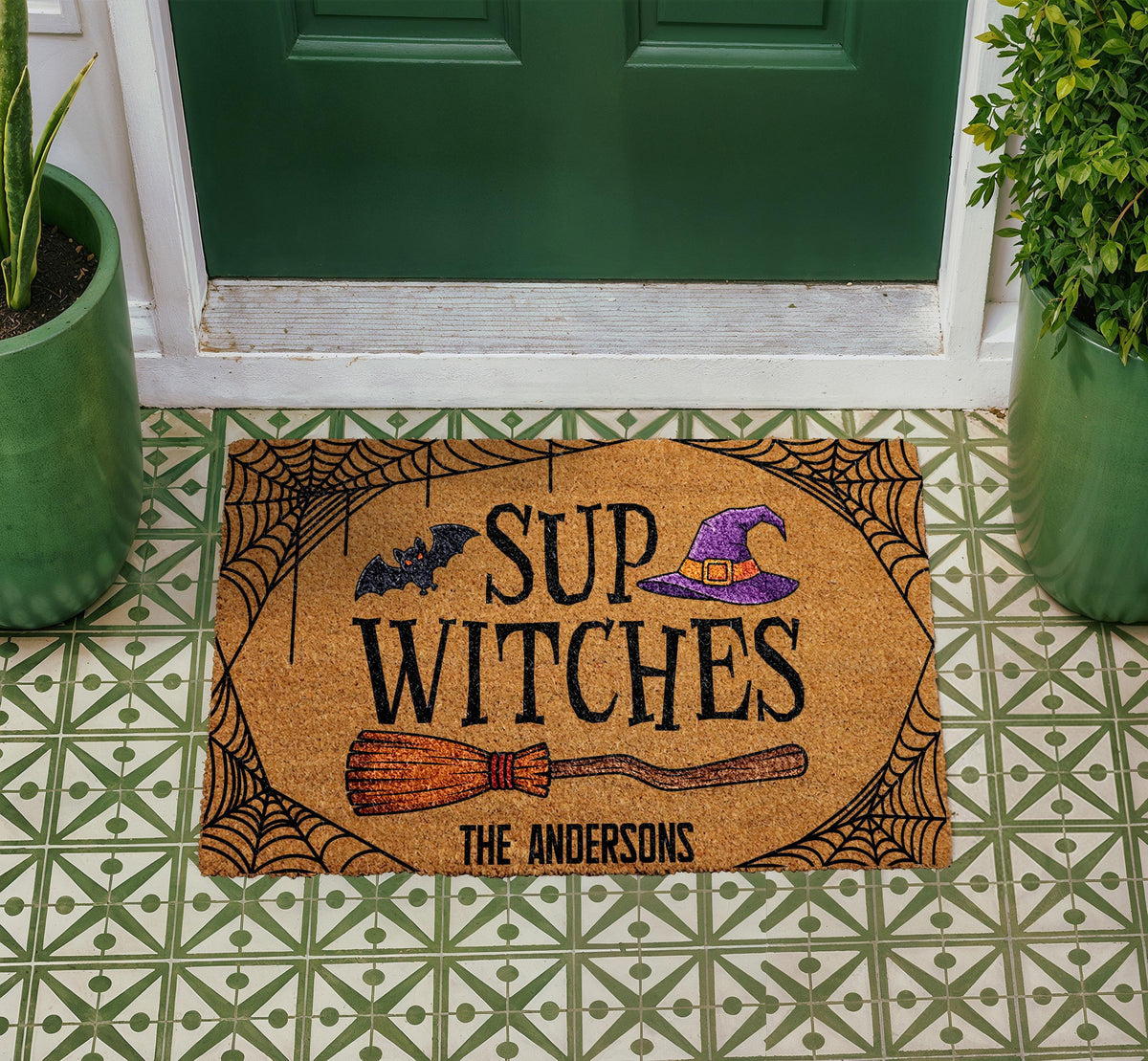 Personalized Sup Witches Halloween Doormat, Custom Coir Welcome Mat, Festive Porch Decor