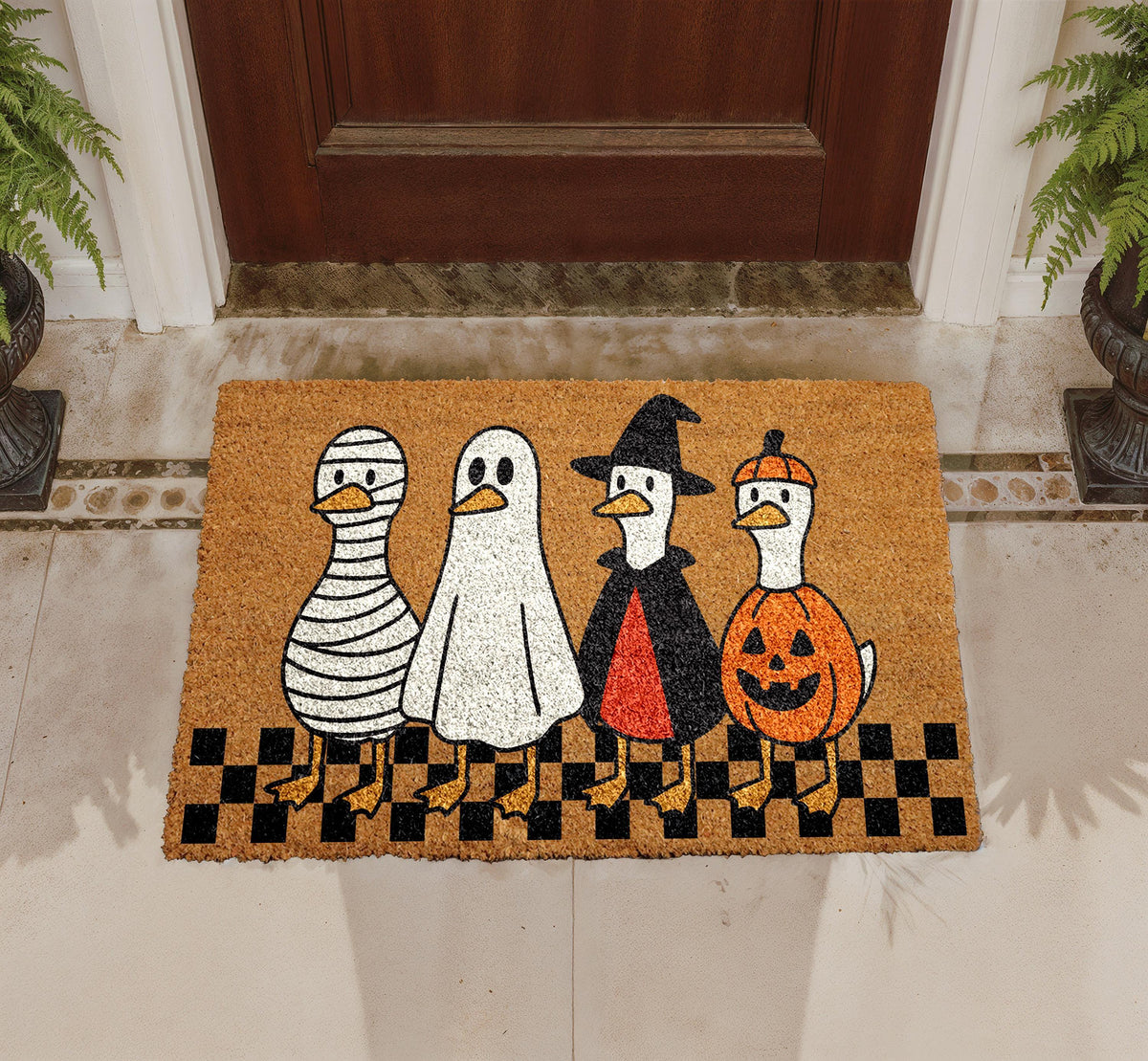 Halloween Ducks Doormat, Spooky Season Welcome Door Mat, Ghost Mummy Witch Pumpkin Rug