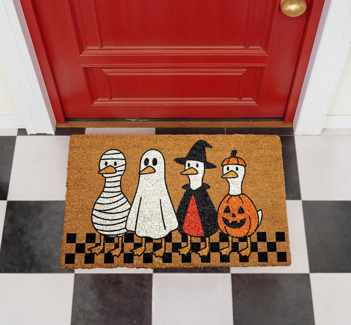 Halloween Ducks Doormat, Spooky Season Welcome Door Mat, Ghost Mummy Witch Pumpkin Rug