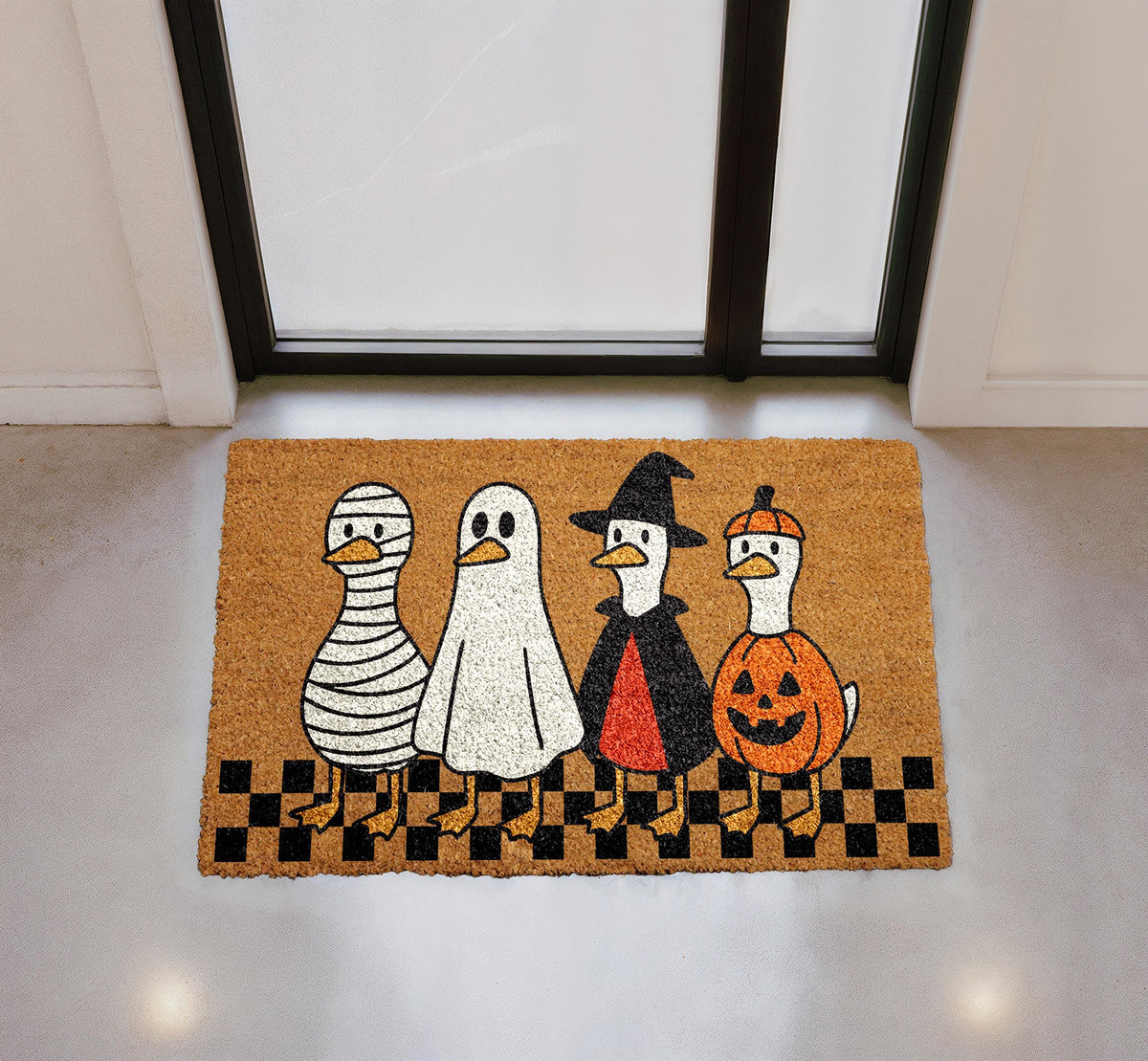 Halloween Ducks Doormat, Spooky Season Welcome Door Mat, Ghost Mummy Witch Pumpkin Rug