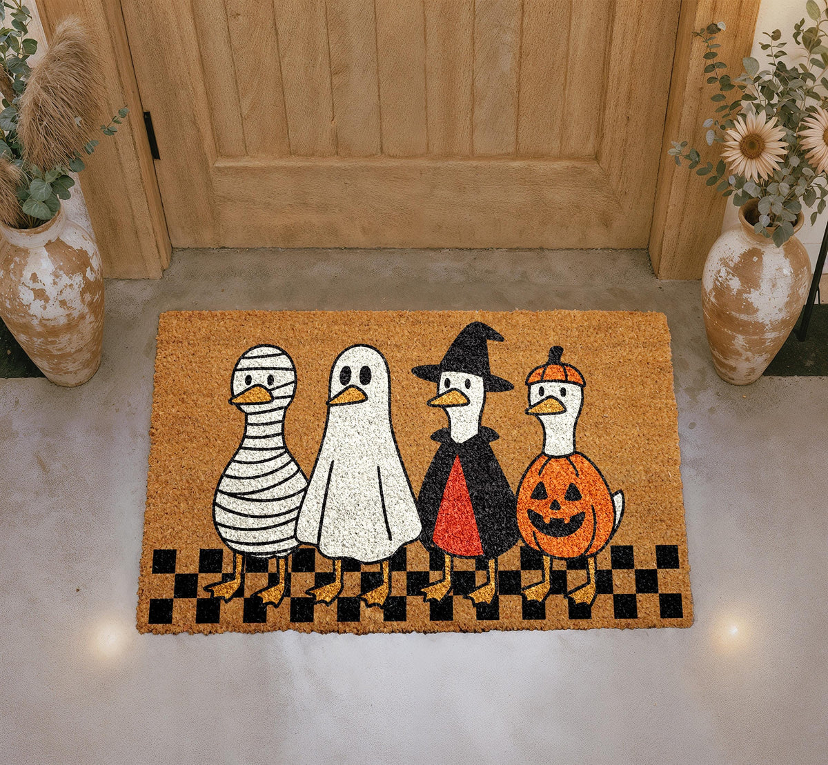 Halloween Ducks Doormat, Spooky Season Welcome Door Mat, Ghost Mummy Witch Pumpkin Rug