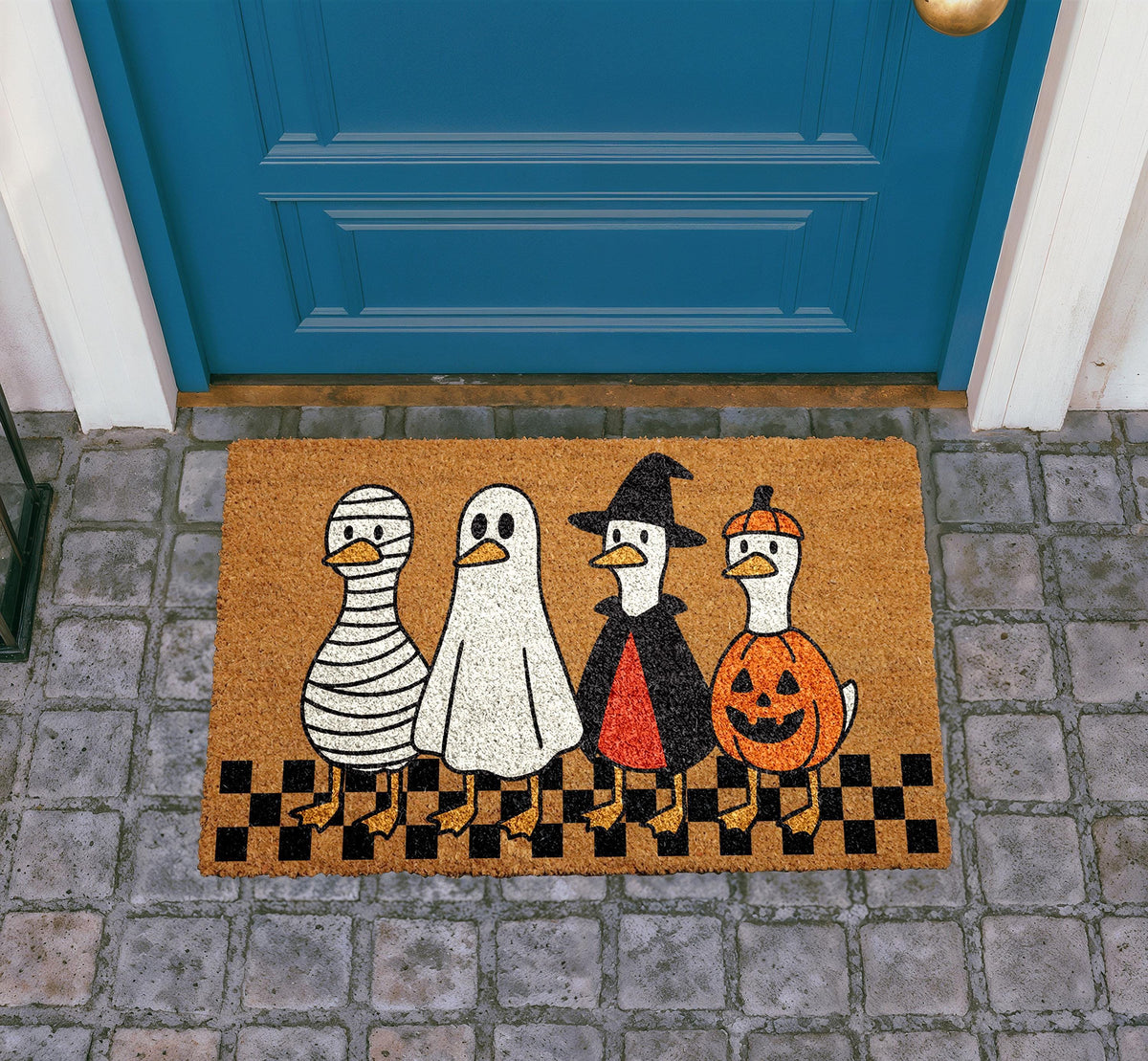 Halloween Ducks Doormat, Spooky Season Welcome Door Mat, Ghost Mummy Witch Pumpkin Rug