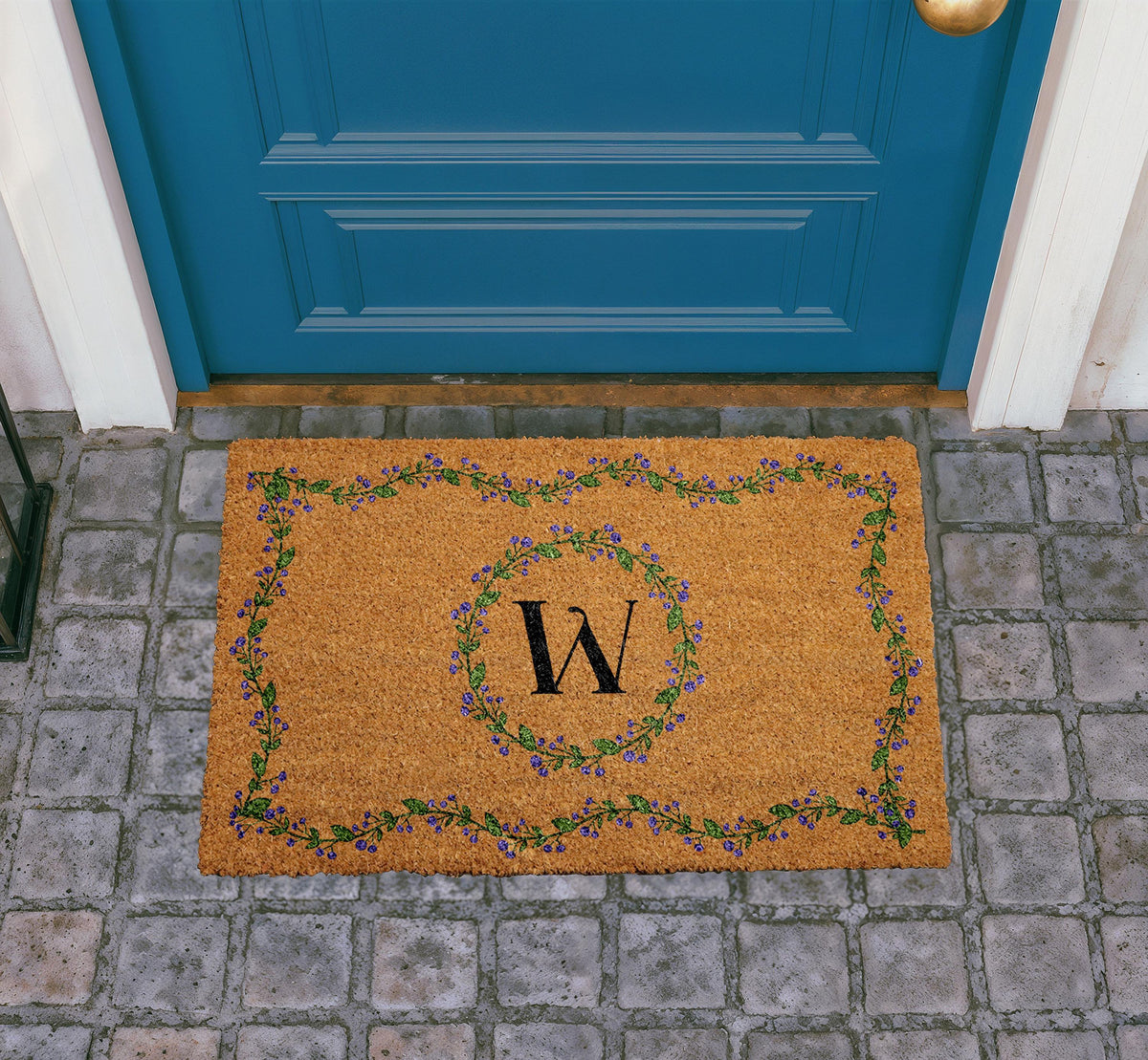 Personalized Monogram Doormat, Custom Initial Welcome Mat, Floral Outdoor Mat, Elegant Letter Door Mat, Seasonal Porch Mat, Natural Coir Mat