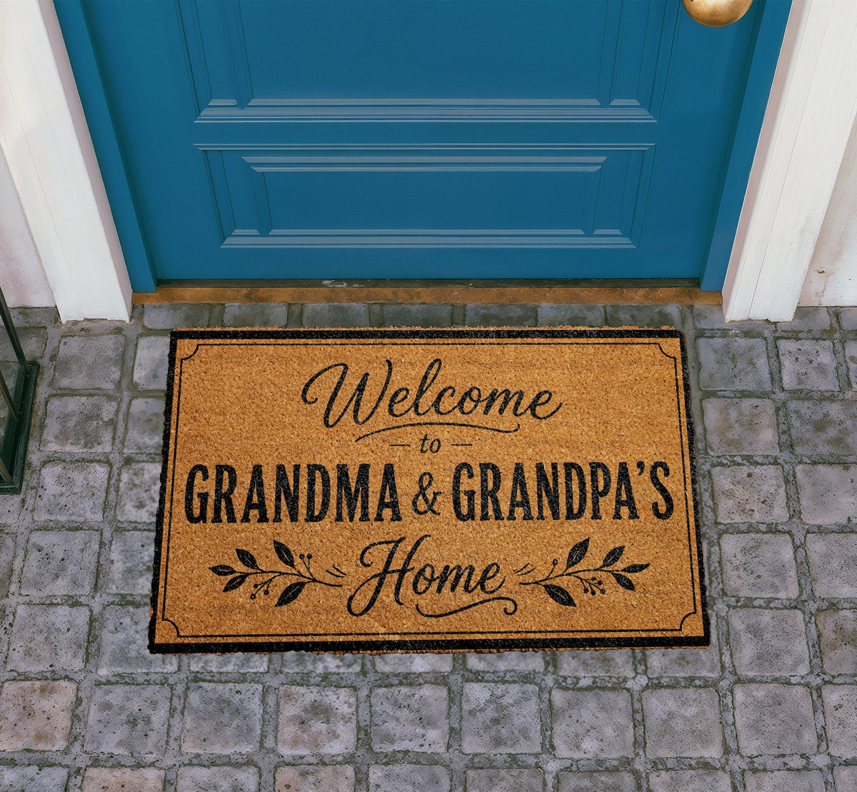 Grandma Grandpa Welcome Coir Doormat, Rustic Family Home Decor Rug