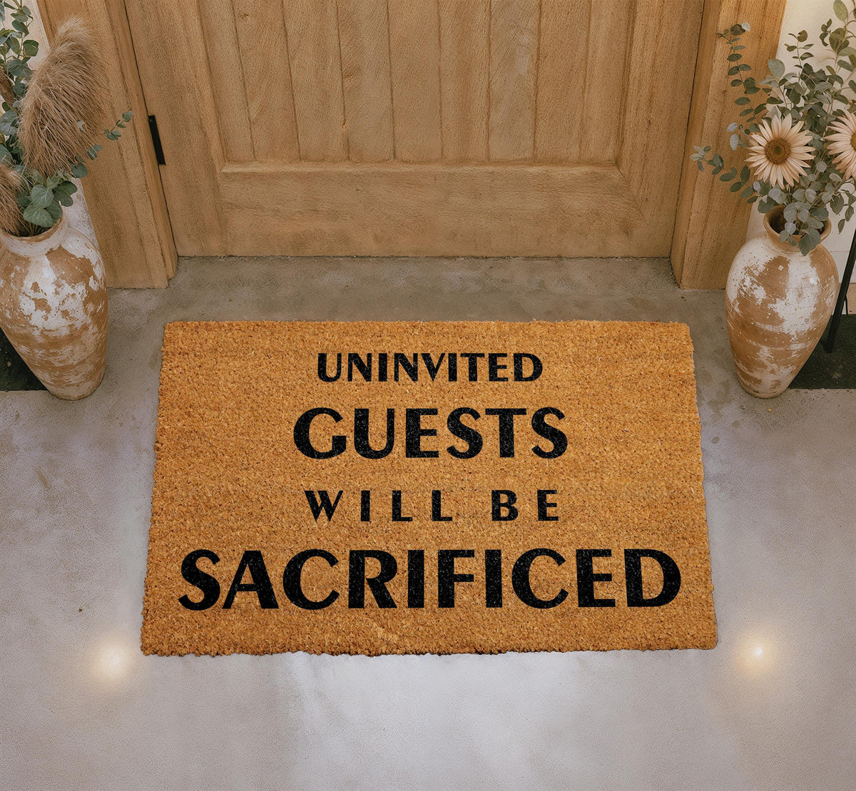 Sarcastic Gothic Doormat, Uninvited Guests Sacrificed, Funny Welcome Mat (Coir)