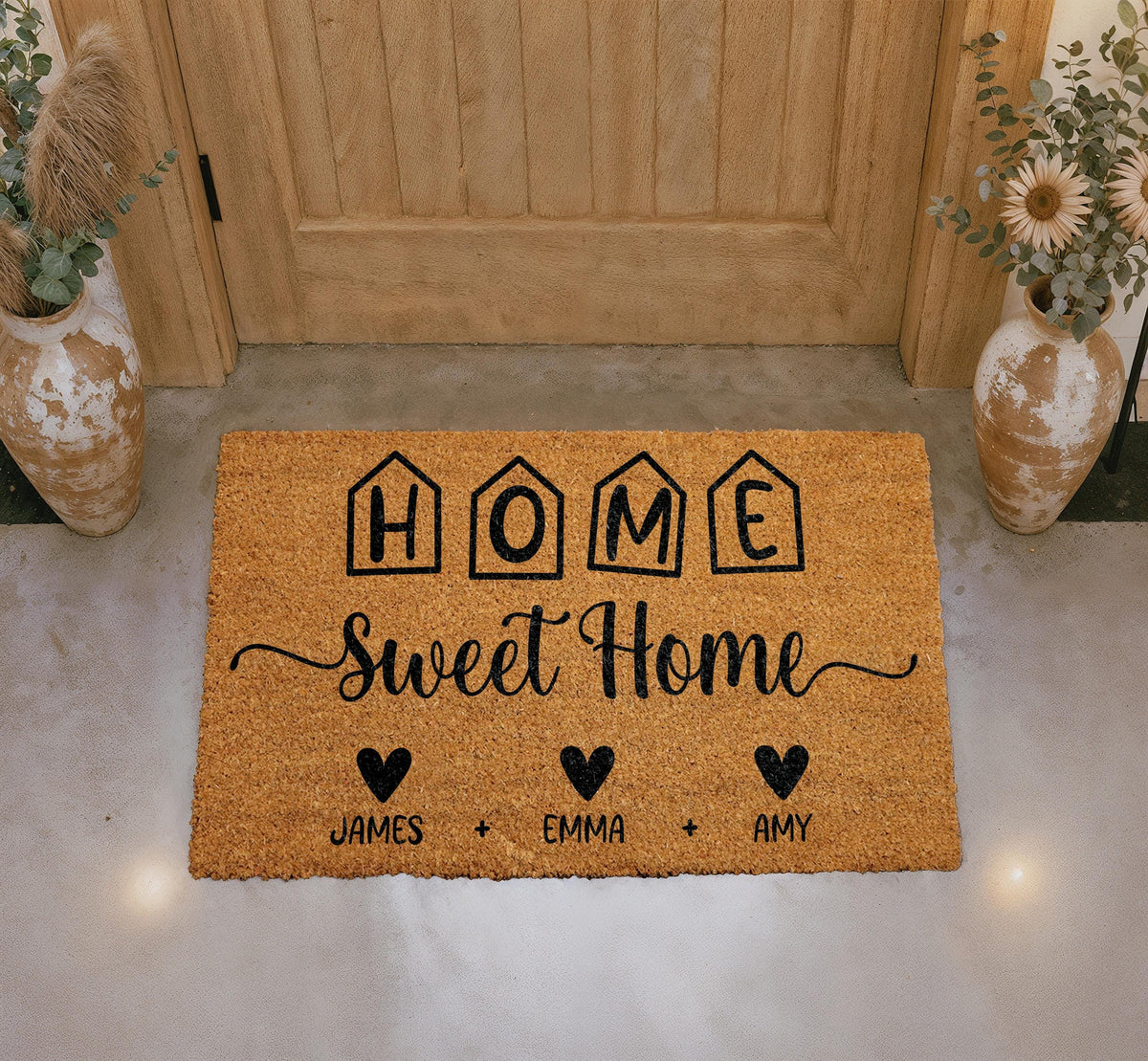 Custom Family Names Home Sweet Home Doormat, Couples Housewarming Gift, Front Porch Coir Rug