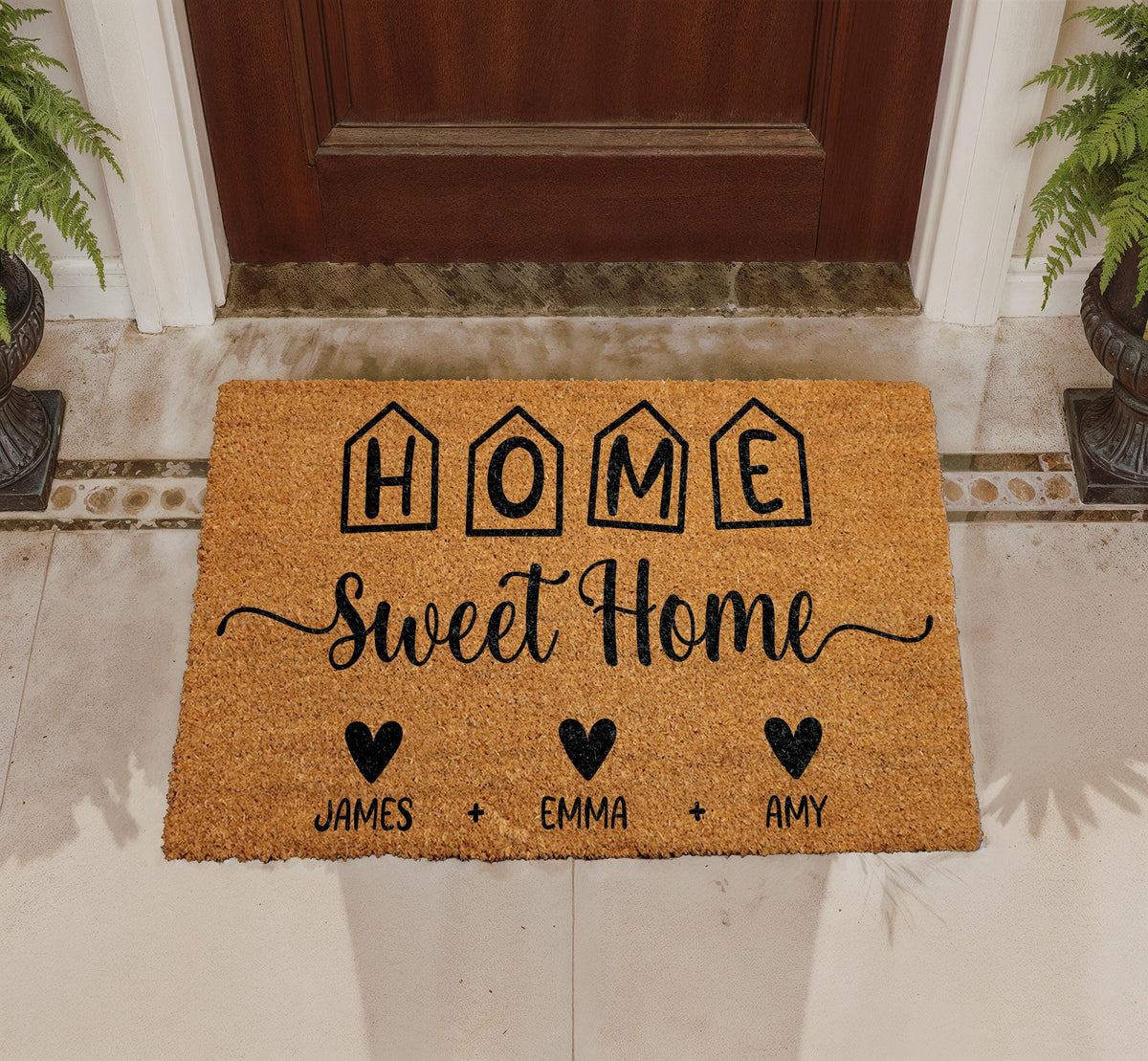 Custom Family Names Home Sweet Home Doormat, Couples Housewarming Gift, Front Porch Coir Rug