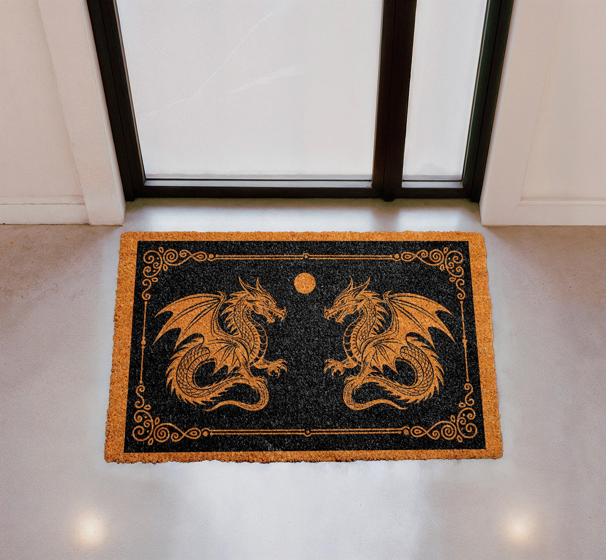 Gothic Dragon Doormat, Fantasy Welcome Mat, Medieval Style Door Mat, Twin Dragon Coir Mat, Gift for Dragon Lovers, Outdoor Entry Rug