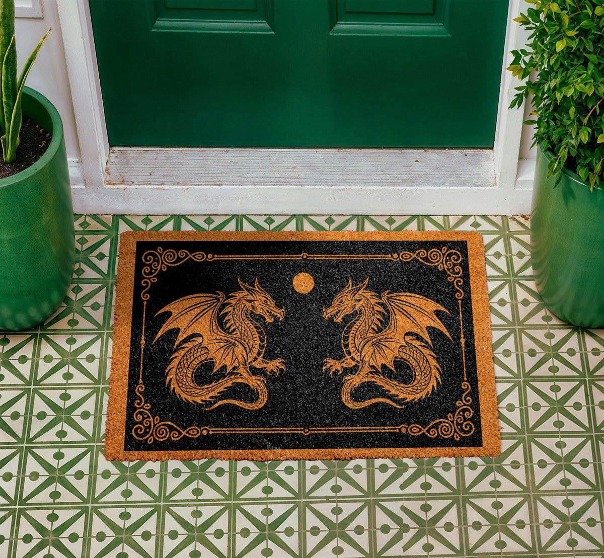 Gothic Dragon Doormat, Fantasy Welcome Mat, Medieval Style Door Mat, Twin Dragon Coir Mat, Gift for Dragon Lovers, Outdoor Entry Rug