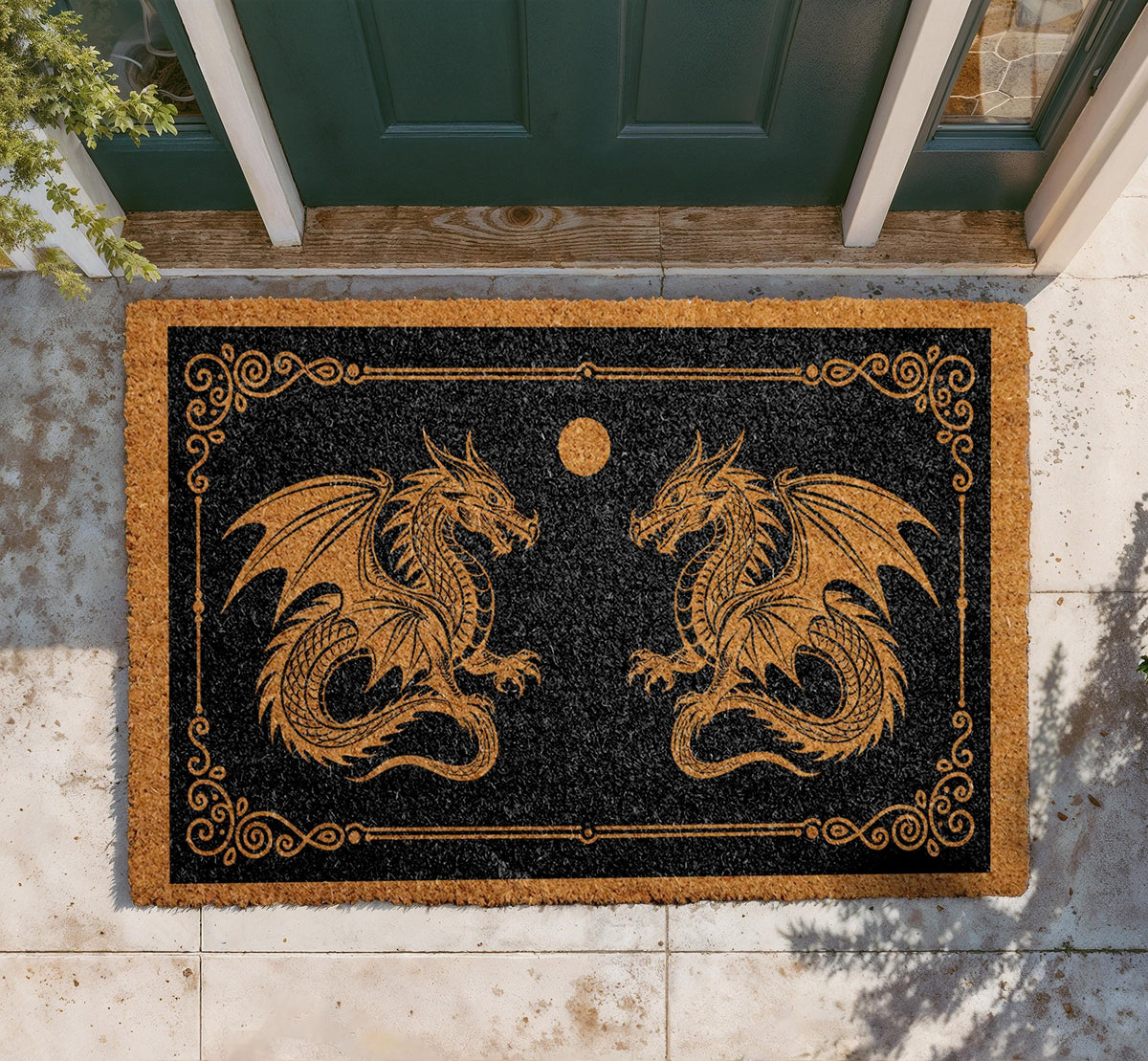 Gothic Dragon Doormat, Fantasy Welcome Mat, Medieval Style Door Mat, Twin Dragon Coir Mat, Gift for Dragon Lovers, Outdoor Entry Rug