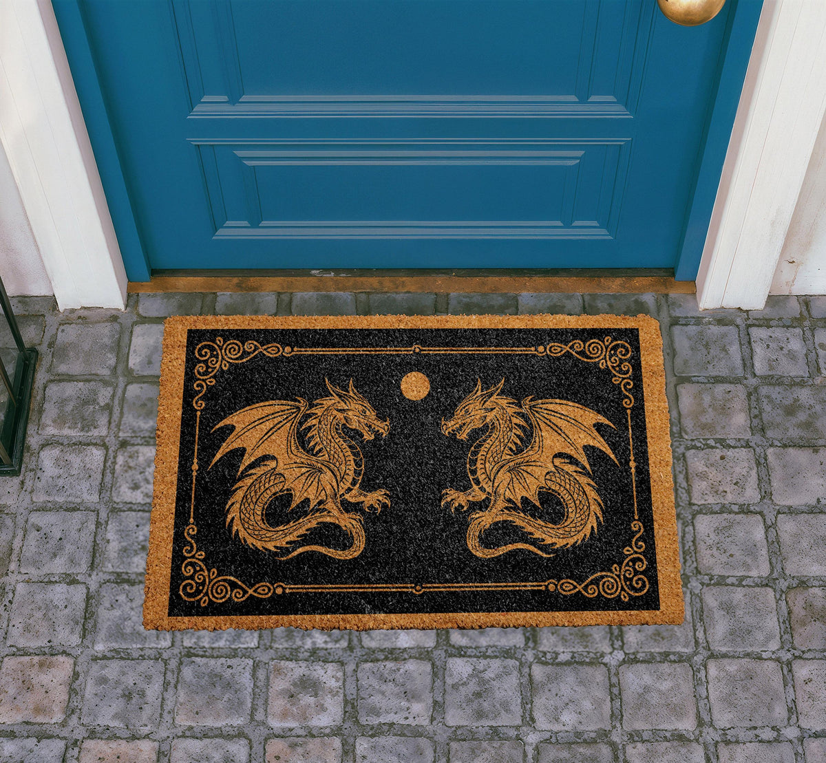 Gothic Dragon Doormat, Fantasy Welcome Mat, Medieval Style Door Mat, Twin Dragon Coir Mat, Gift for Dragon Lovers, Outdoor Entry Rug