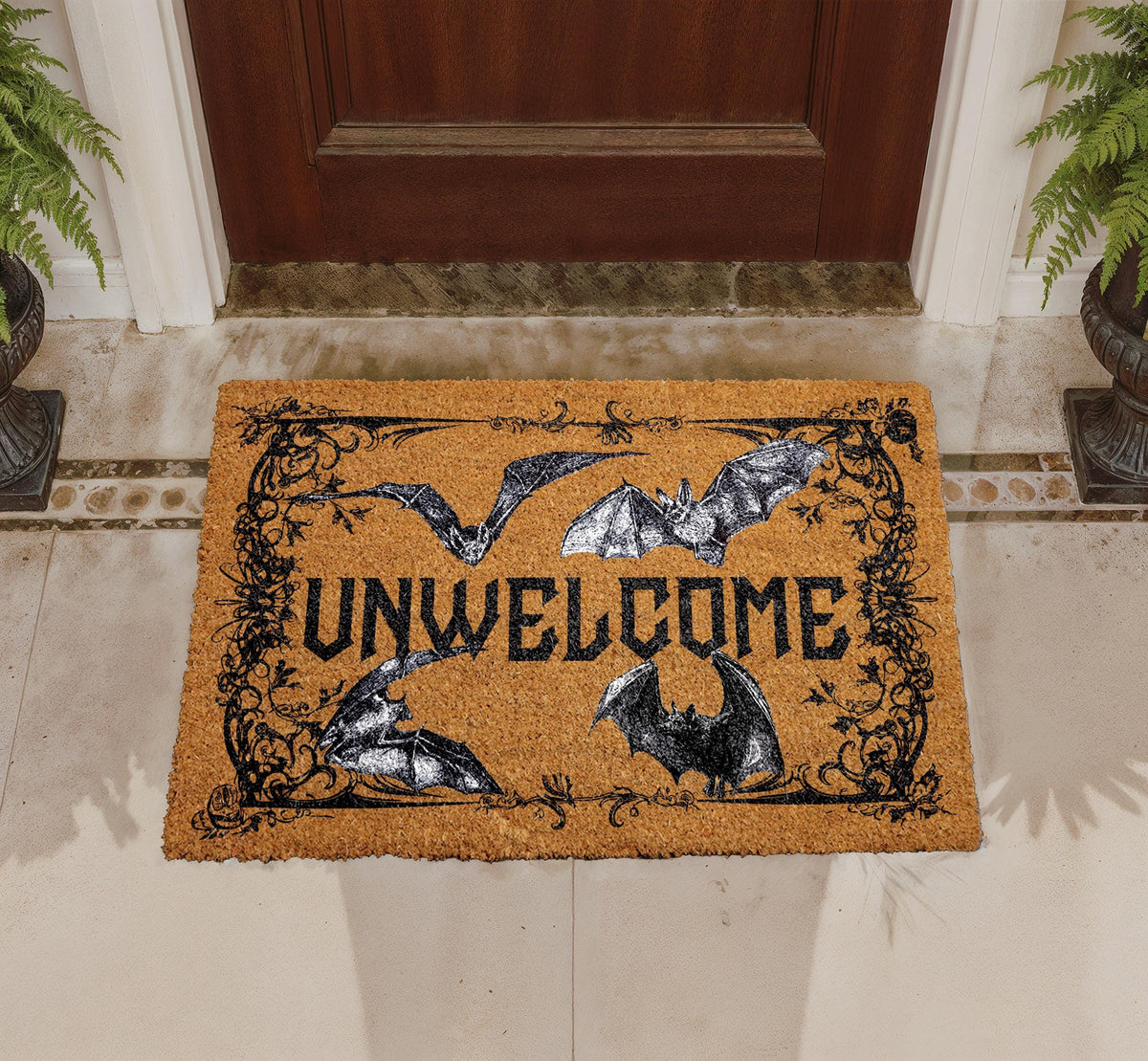 Unwelcome Doormat, Halloween Bats, Spooky Gothic Entryway Rug