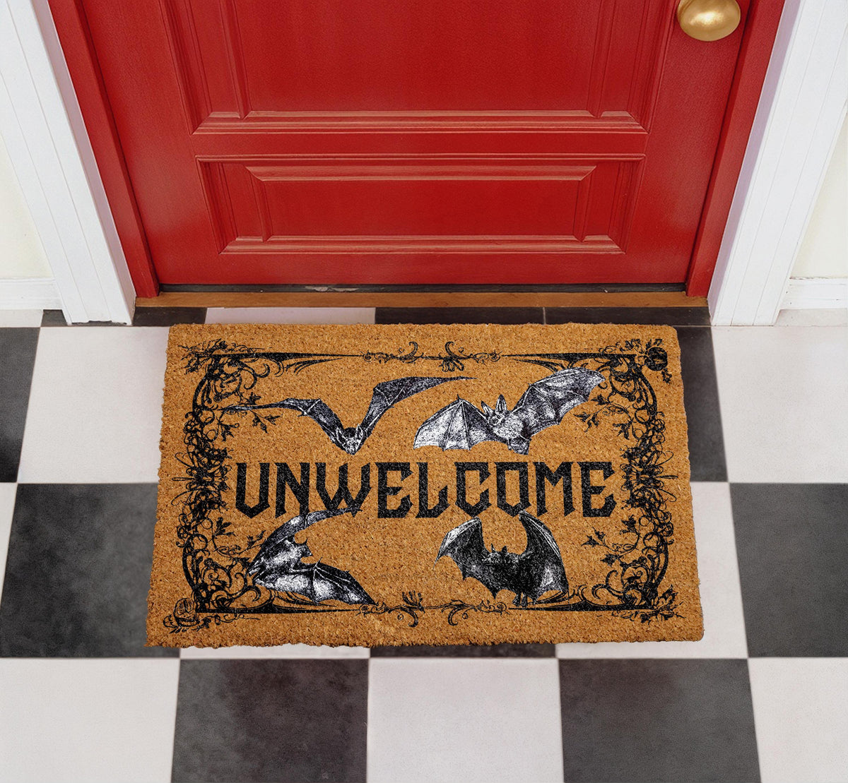 Unwelcome Doormat, Halloween Bats, Spooky Gothic Entryway Rug