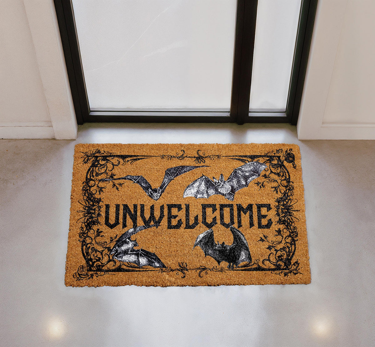 Unwelcome Doormat, Halloween Bats, Spooky Gothic Entryway Rug
