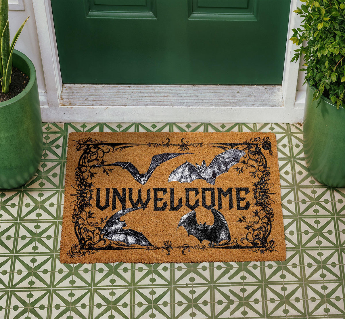 Unwelcome Doormat, Halloween Bats, Spooky Gothic Entryway Rug