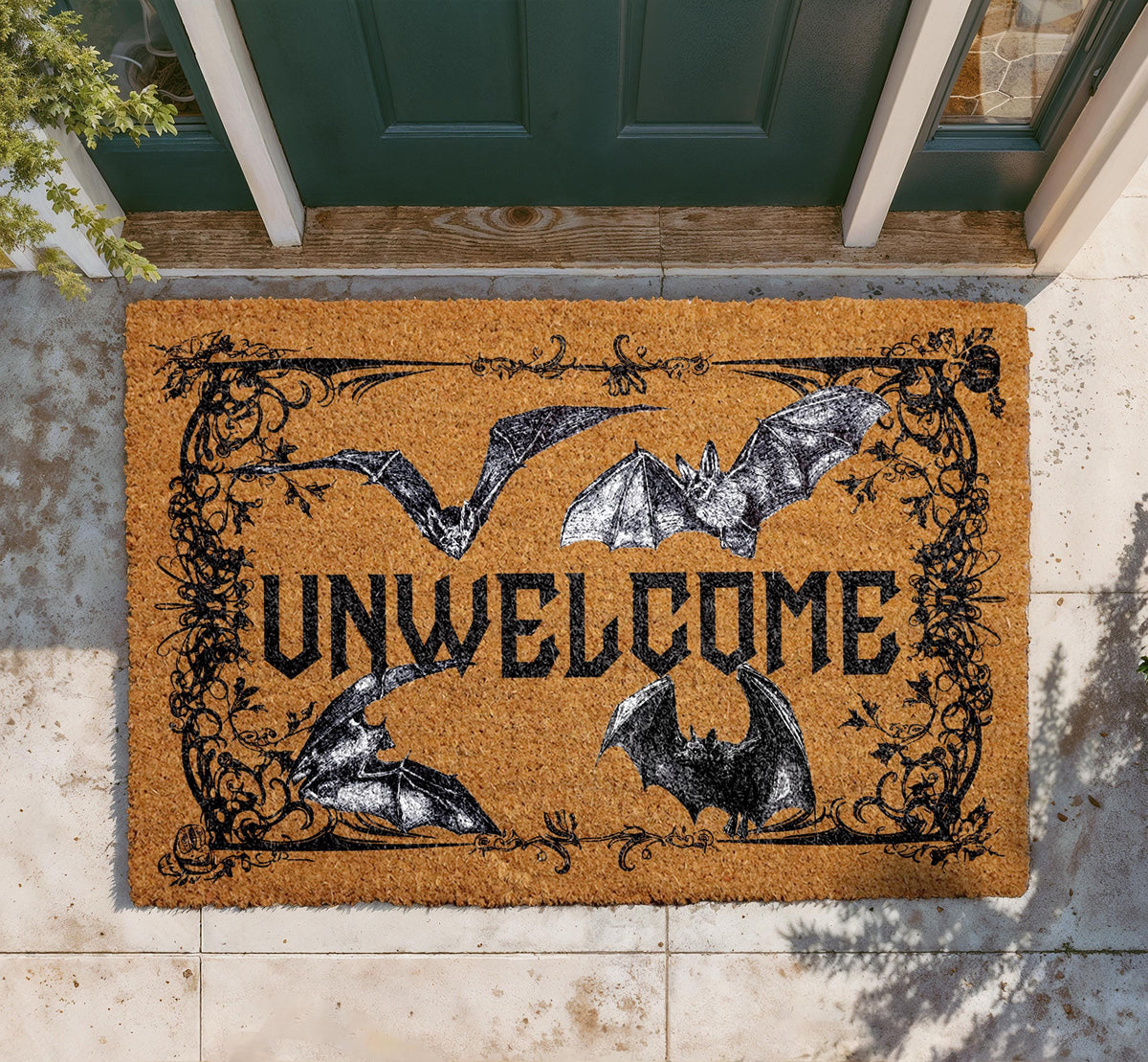 Unwelcome Doormat, Halloween Bats, Spooky Gothic Entryway Rug