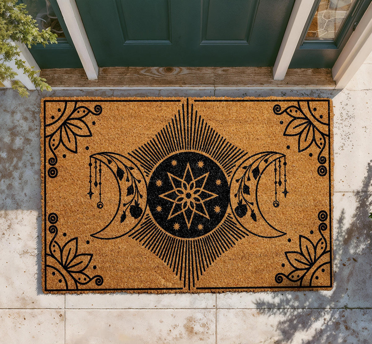 Celestial Moon Phases Doormat, Star Mandala Welcome Mat, Mystical Crescent Moon Door Mat, Magical Outdoor Entry Rug, Spiritual Porch Decor