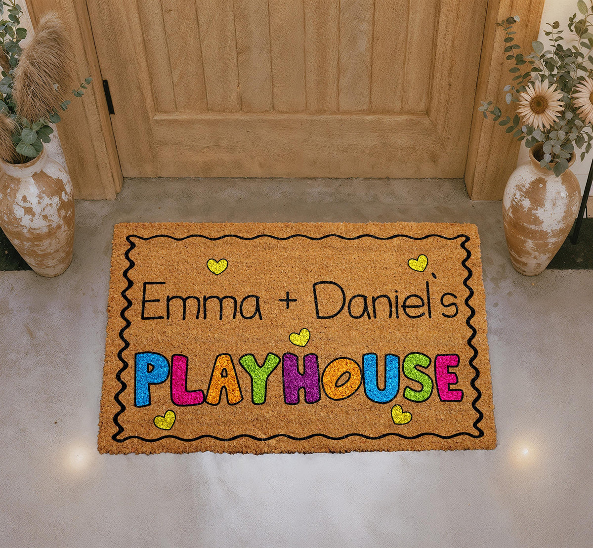 Personalized Kids Playhouse Doormat, Custom Couple Welcome Mat, Colorful Coir Outdoor Mat