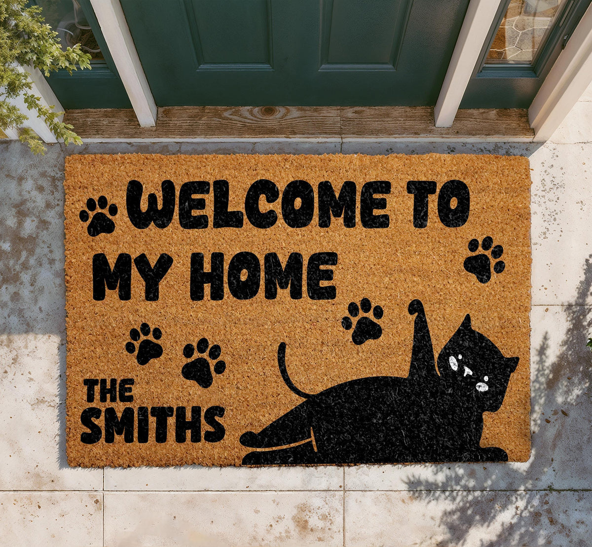 Personalized Cat Lover Coir Doormat, Custom Family Name Welcome Mat (18"x30")