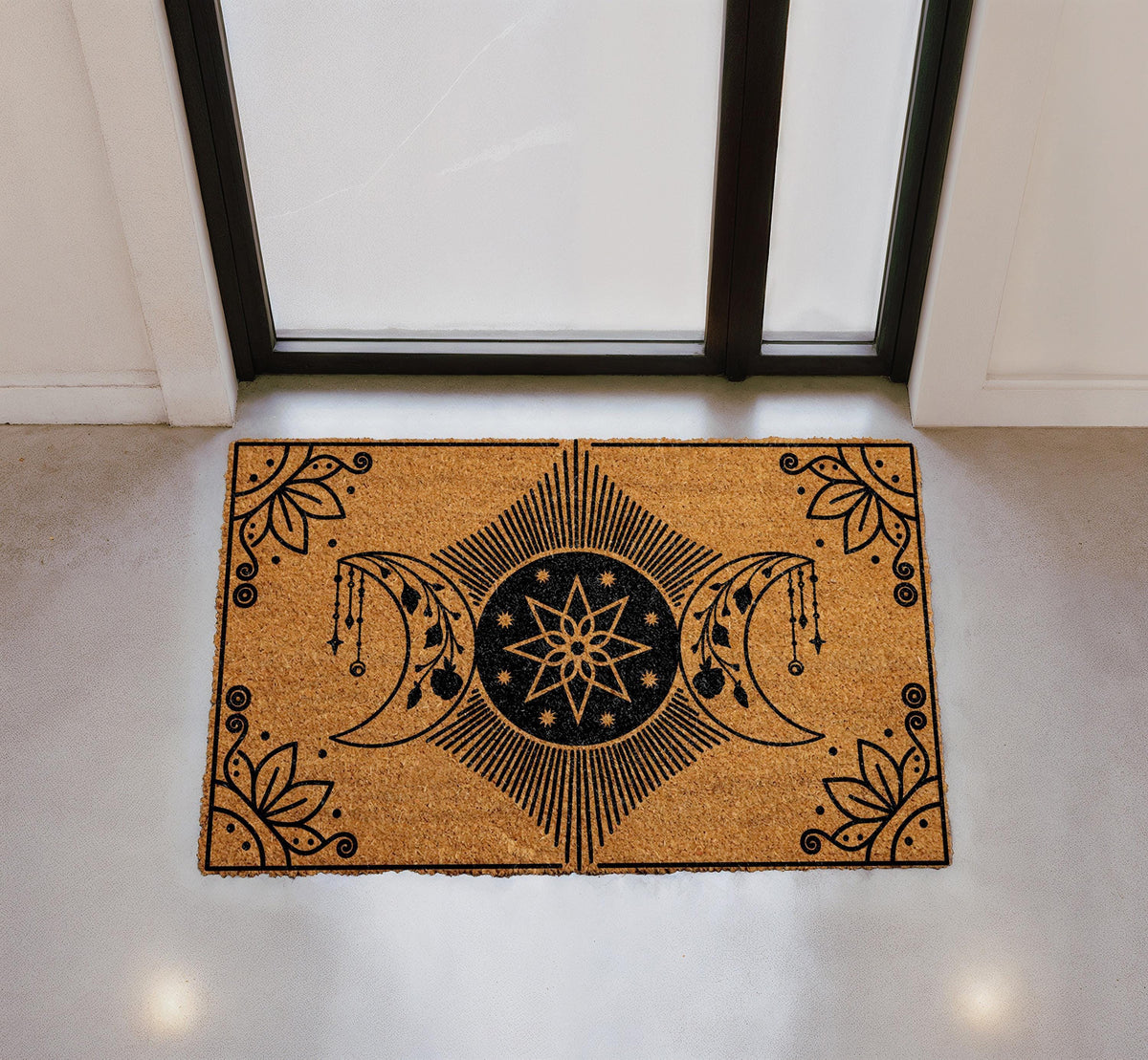Celestial Moon Phases Doormat, Star Mandala Welcome Mat, Mystical Crescent Moon Door Mat, Magical Outdoor Entry Rug, Spiritual Porch Decor