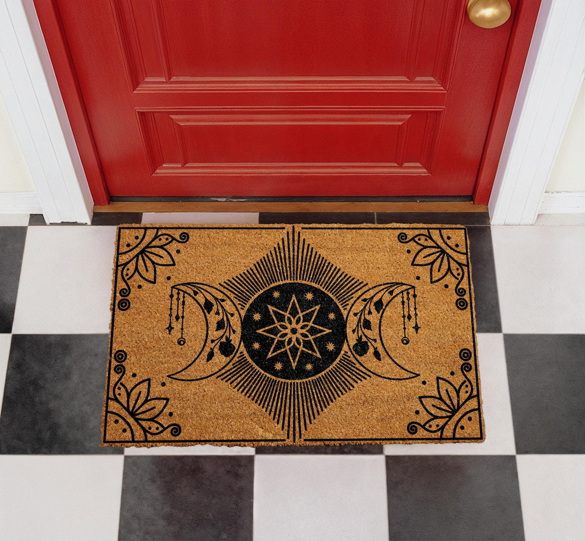 Celestial Moon Phases Doormat, Star Mandala Welcome Mat, Mystical Crescent Moon Door Mat, Magical Outdoor Entry Rug, Spiritual Porch Decor