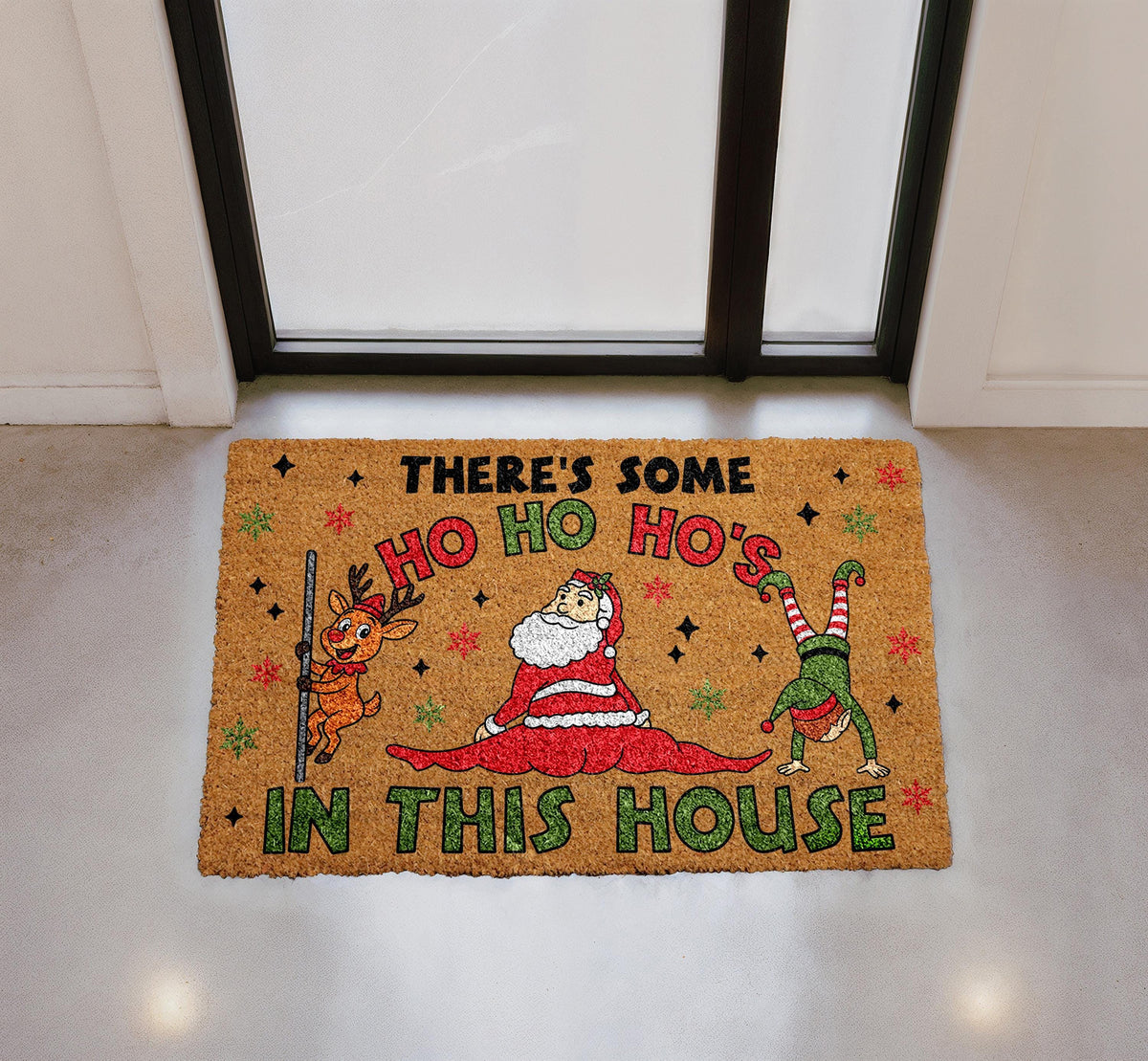 There’s Some Ho Ho Ho’s In This House Doormat, Merry Christmas Welcome Mat, Funny Santa Porch Rug, Seasonal Coir Mat, Festive Entryway Decor
