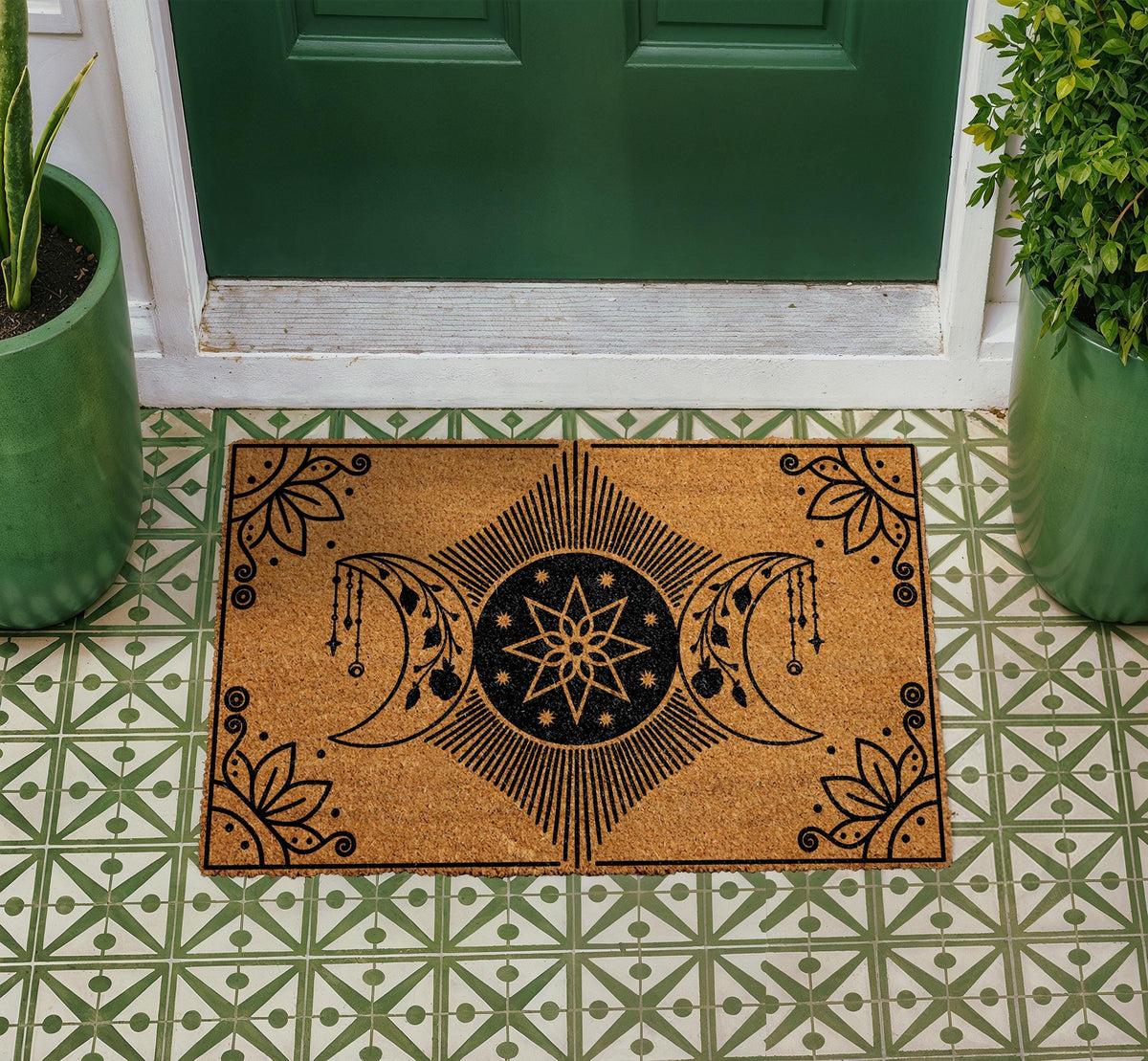 Celestial Moon Phases Doormat, Star Mandala Welcome Mat, Mystical Crescent Moon Door Mat, Magical Outdoor Entry Rug, Spiritual Porch Decor