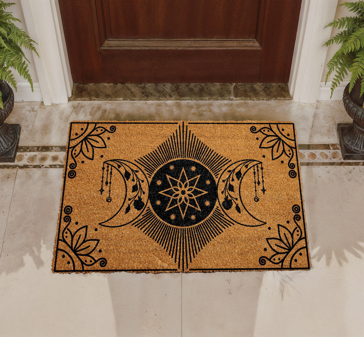 Celestial Moon Phases Doormat, Star Mandala Welcome Mat, Mystical Crescent Moon Door Mat, Magical Outdoor Entry Rug, Spiritual Porch Decor